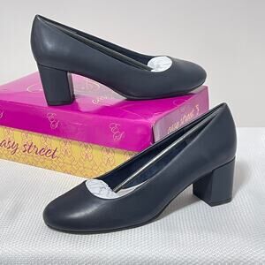 Easy Street Pumps Womens 6.5 Navy Blue Block Heel Classic Comfort Career Shoes